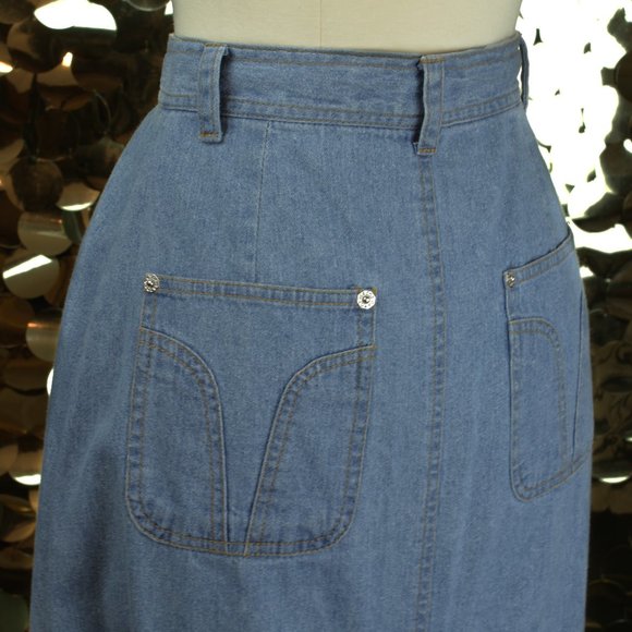 Las Vegas Quality Brand Denim Lattice Maxi Skirt - Picture 6 of 8